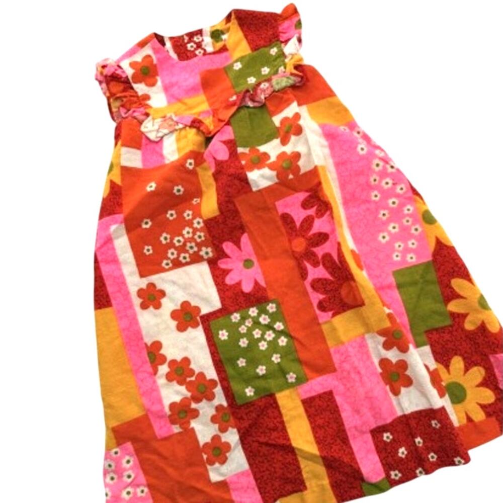 Vintage Sears Hawaiian Floral Ruffle Sleeve Dress 7y